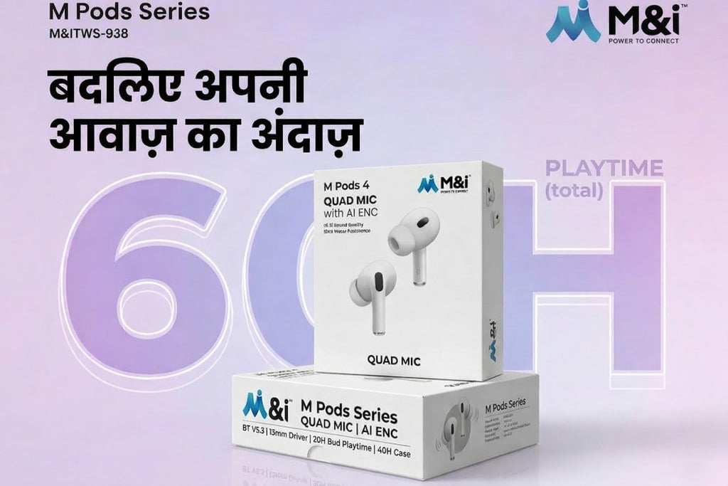 M&i M Pods Series TWS-938 Wireless Earbuds with QUAD MIC & AI ENC