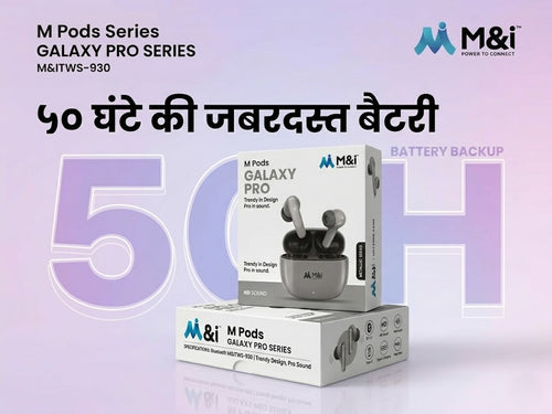 M&i M Pods Galaxy Pro Series TWS-930 Wireless Earbuds – 60H Total Playtime, Bluetooth 5.4, Deep Bass Noise Cancellation & Type-C Quick Charge.