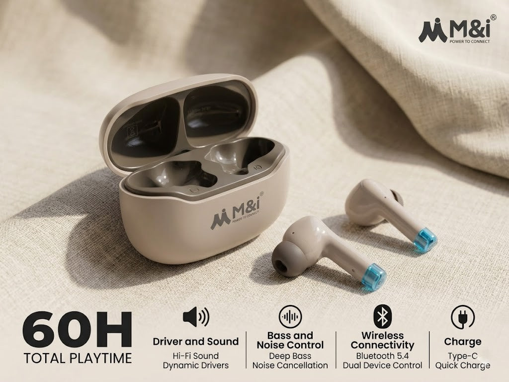 M&i M Pods Galaxy Pro Series TWS-930 Wireless Earbuds – 60H Total Playtime, Bluetooth 5.4, Deep Bass Noise Cancellation & Type-C Quick Charge.